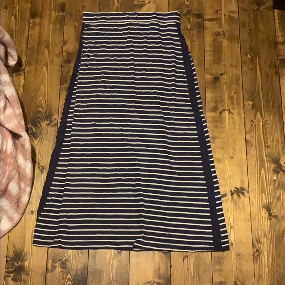 tommy hilfiger long navy blue striped skirt